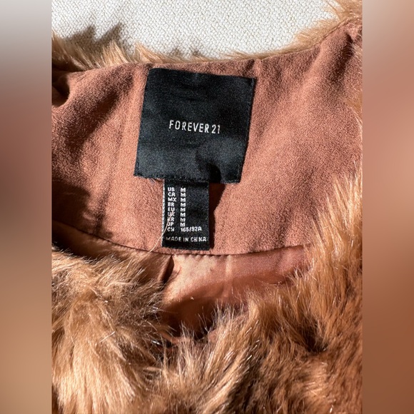 Forever21 Copper Faux Fur Coat Round Neck Fuzzy Cardigan Style - Picture 6 of 11